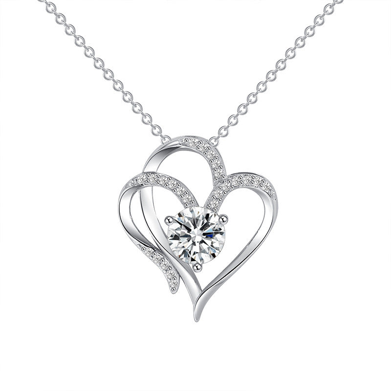 Double Love Herz-Halskette mit Zirkonia | Romantischer Schmuck für Damen - Bild 2