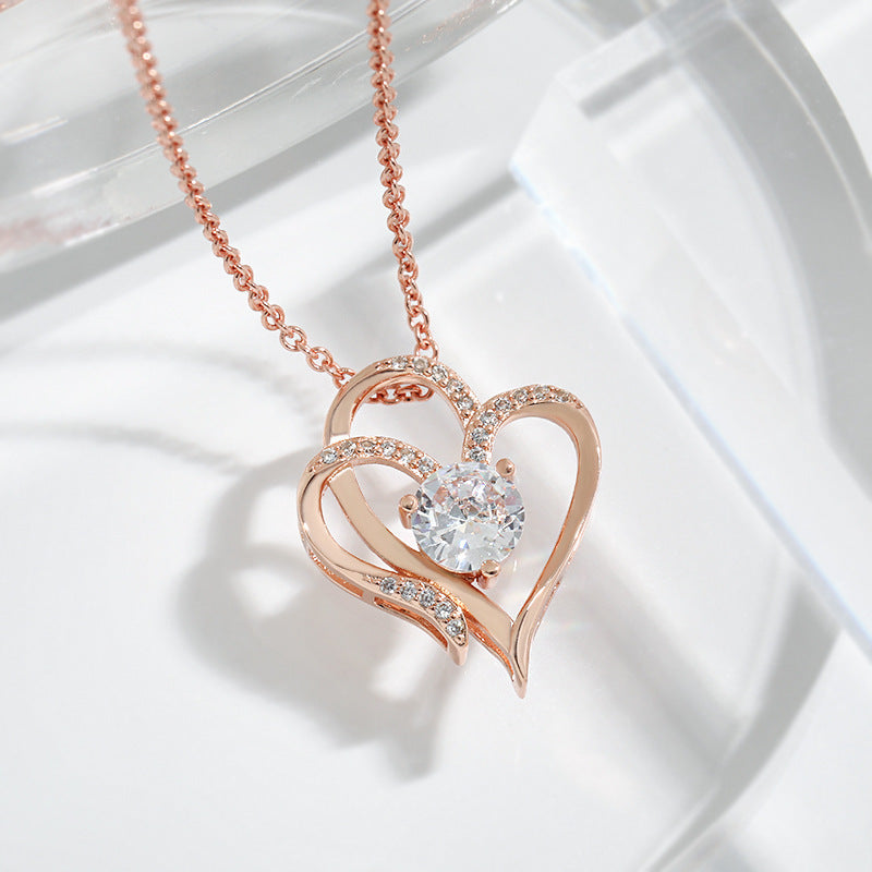 Double Love Herz-Halskette mit Zirkonia | Romantischer Schmuck für Damen - Bild 5