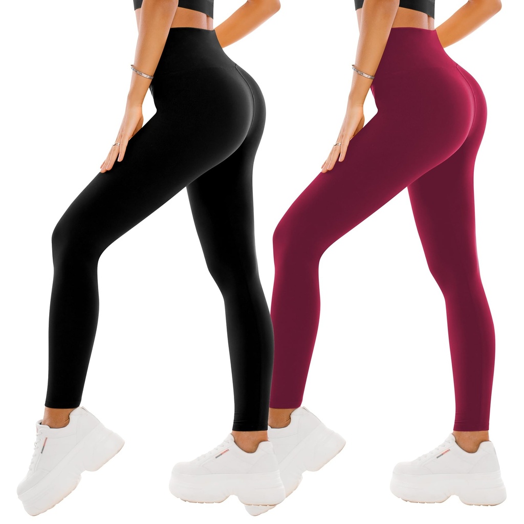 2er Pack Leggings Damen High Waist - Sportleggins Elastisch Yogahose Blickdicht Fitness Gym Yoga - Bild 9