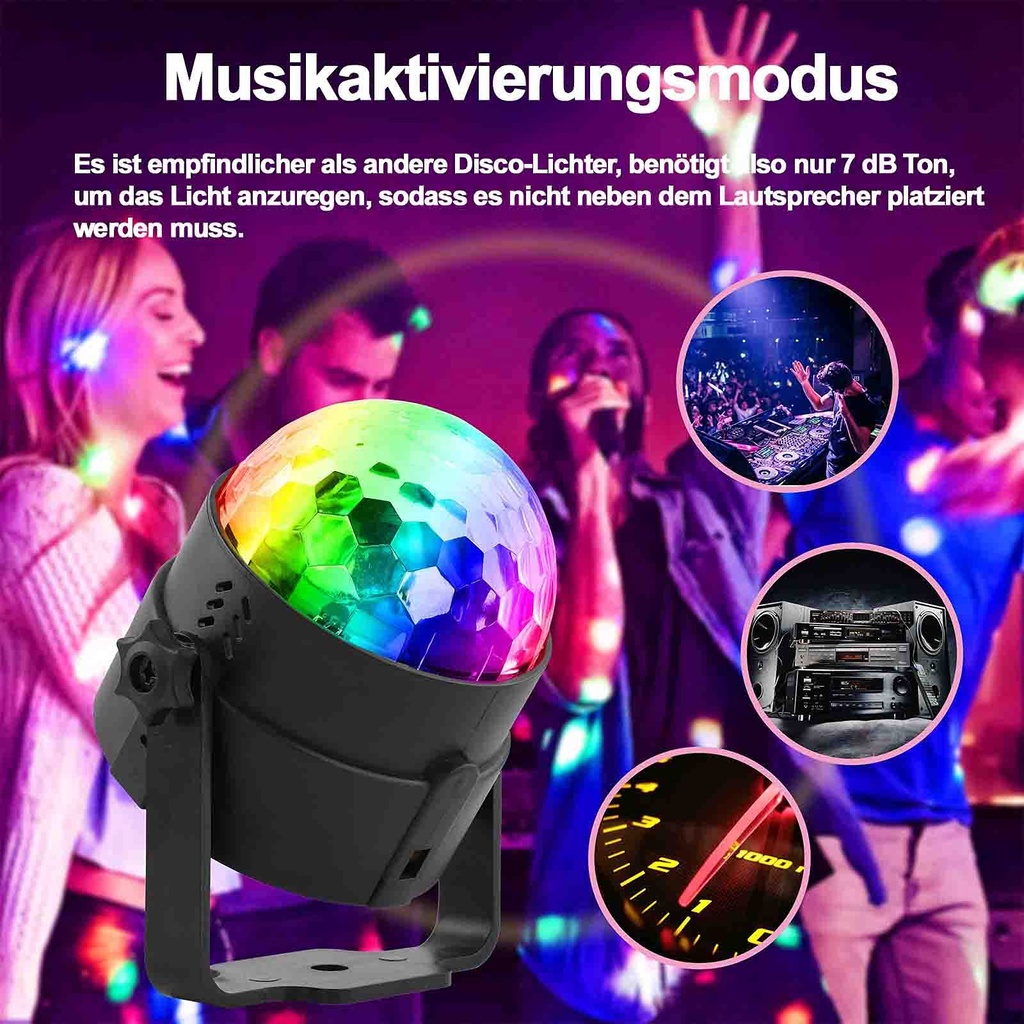 Discokugel Lights LED Musikgesteuerte 360° Rotierende Ball Lights 3W - Bild 1