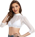 Dirndl Bluse Damen Dirndlbluse Spitze Trachtenbluse Langarm Weiß Hochgeschlossen Bluse Oktoberfest 32-54