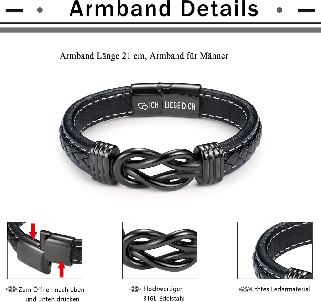 An Meinen Mann Armband - Geburtstagsgeschenk Für Männer Söhne, Lederarmband, Geschenke Für Weihnachten