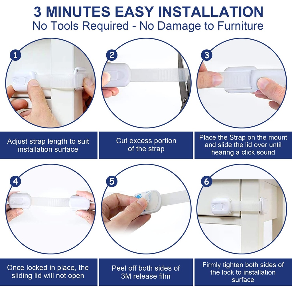 10 Stück Kindersicherung Für Schrank Und Schubladen, Schubladensicherung Für Baby Und Kinder Mit 3M Kleber Ohne Bohren - Weiß