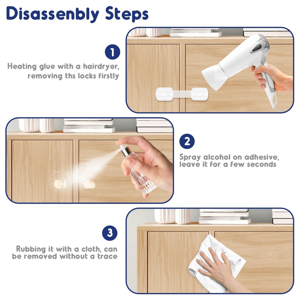 10 Stück Kindersicherung Für Schrank Und Schubladen, Schubladensicherung Für Baby Und Kinder Mit 3M Kleber Ohne Bohren - Weiß