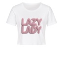 Lazy Lady Crop T-Shirt – Weißes Damen-Shirt mit flauschigem 3D-Schriftzug