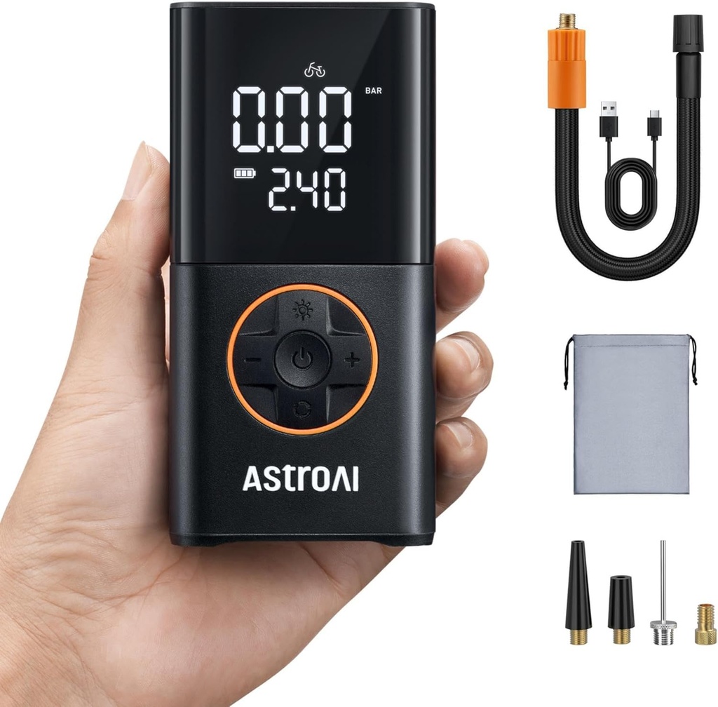 Astroai Kabelloser Elektrische Luftpumpe, Tragbare Akku Fahrradpumpe Mit Alle Ventile, Led-Licht, Wiederaufladbare Reifenpumpe Für Fahrrad, E-Bike, Auto, Motorrad, Bälle
