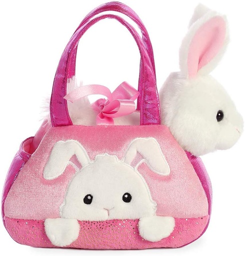 [HL-46014] Fancy Peek-a-Boo Kaninchen rosa/weiß in einer Tragetasche ca. 21 cm - Plüschfigur