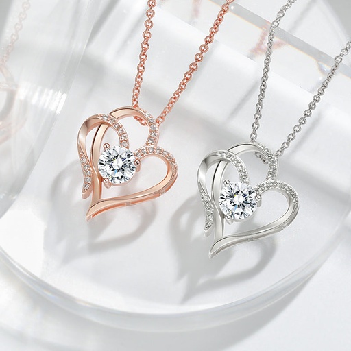 Double Love Herz-Halskette mit Zirkonia | Romantischer Schmuck für Damen